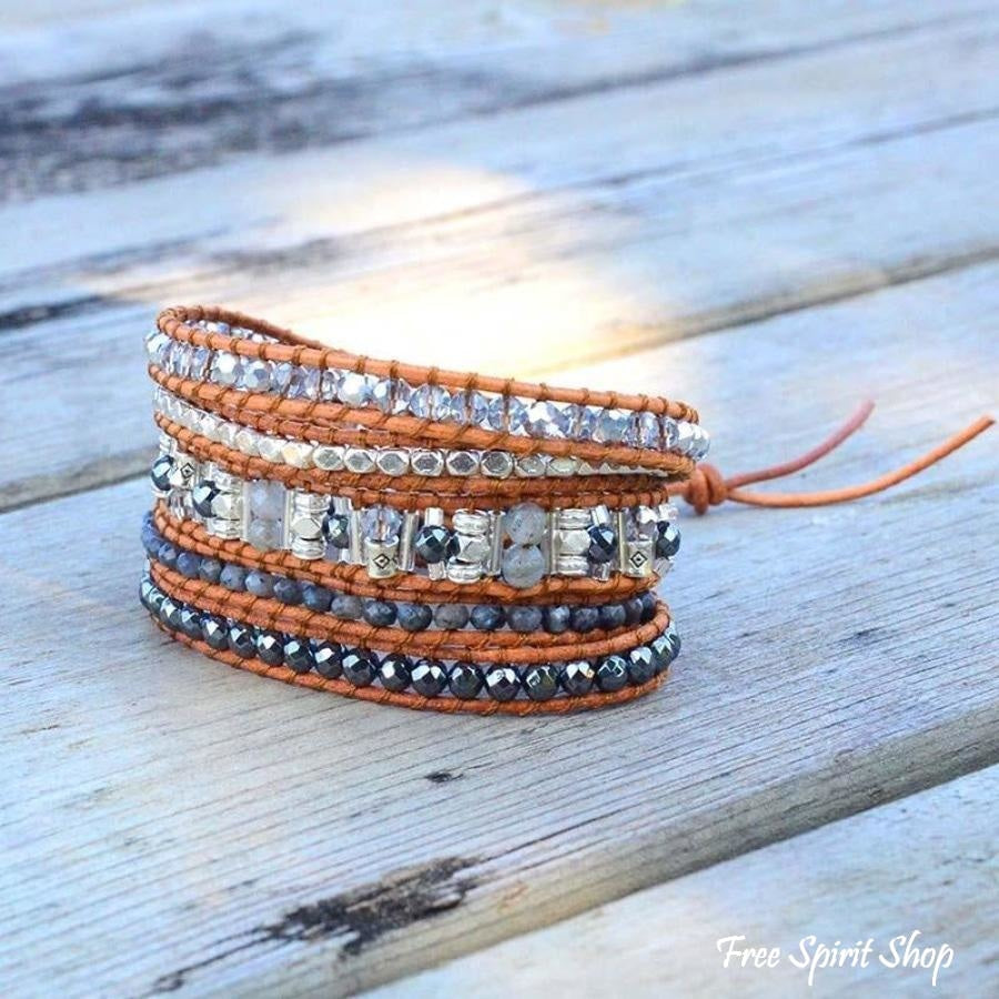 Becca | Labradorite Stone Leather Wrap