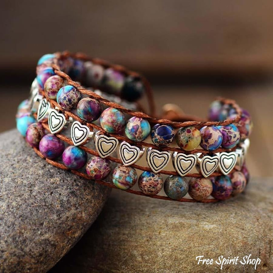 Vera | Purple Jasper Heart Charms Wrap