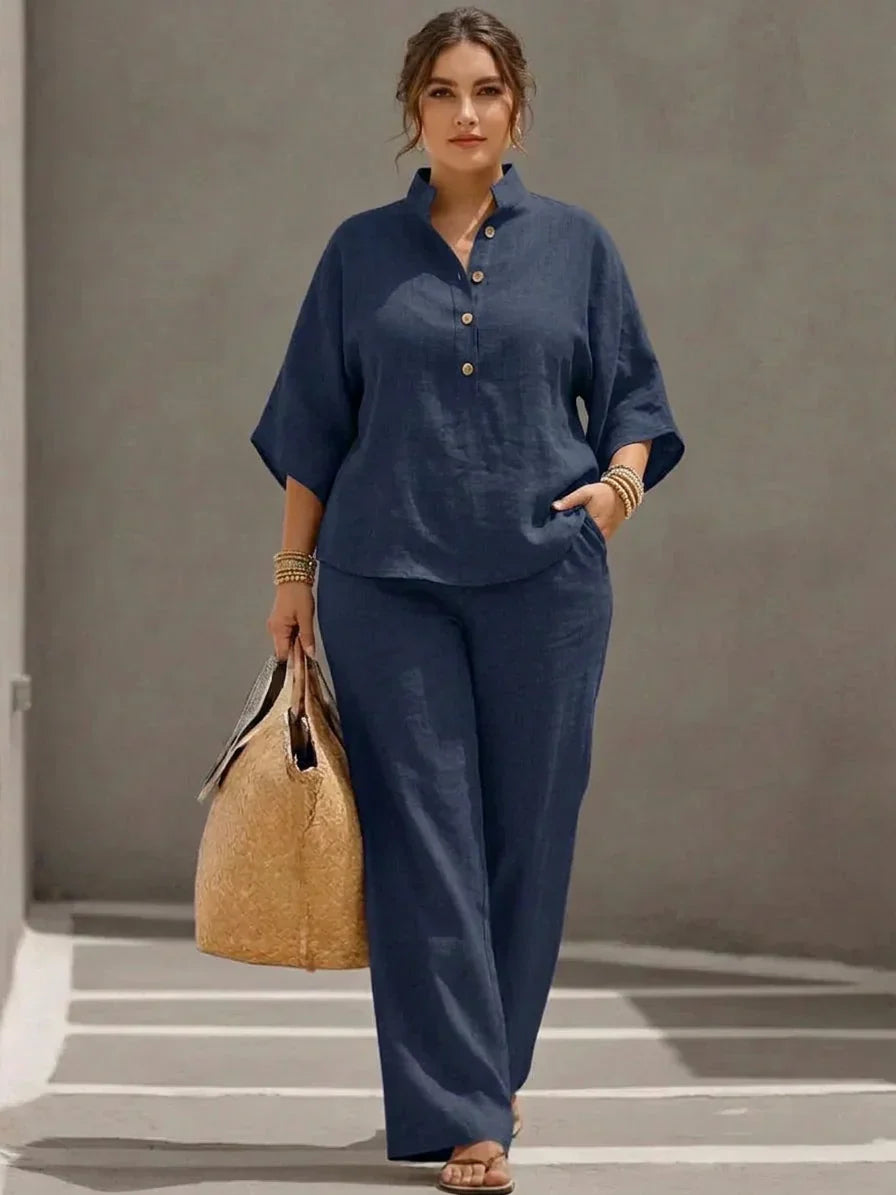 Maribel | Linen Set with Batwing Sleeves
