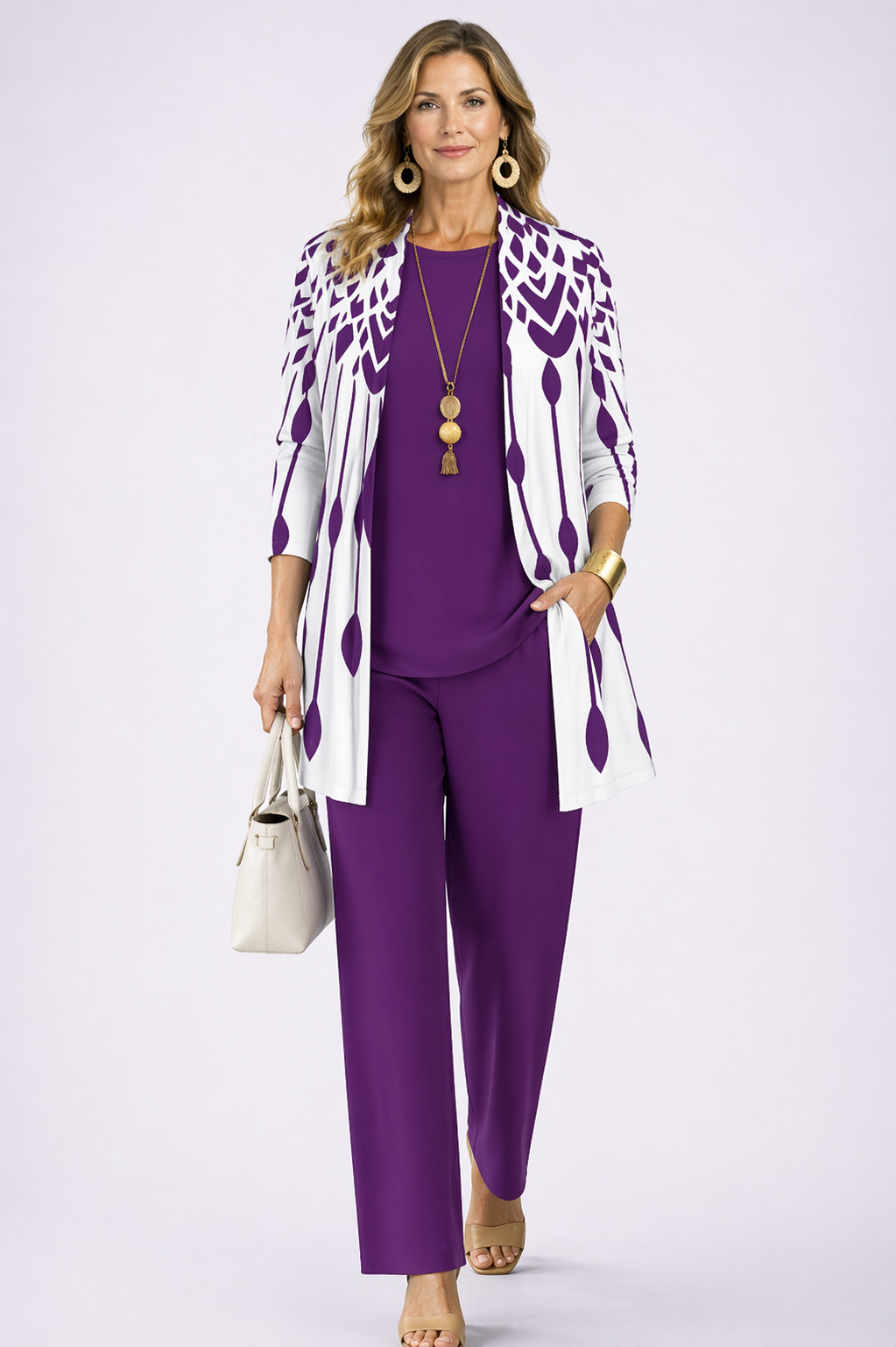 Elaine | Purple & White Three-Piece Set