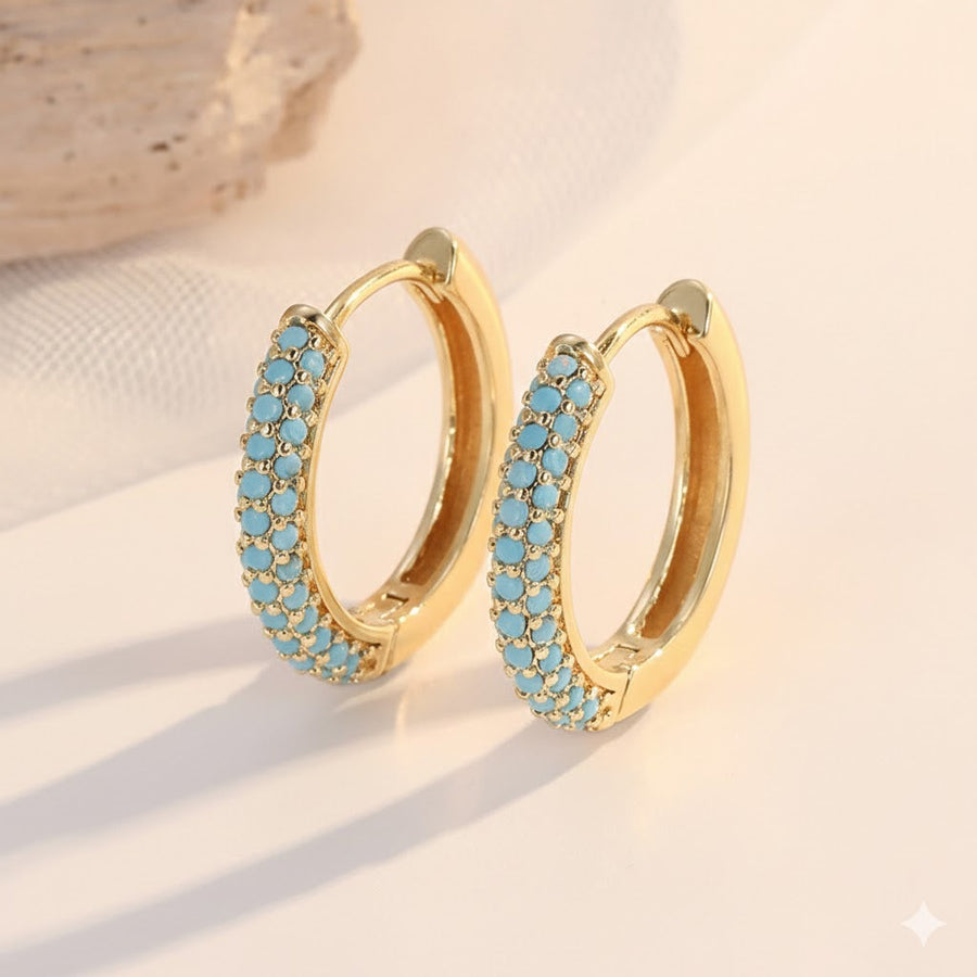 Turquoise Pavé Classic Gold Huggies