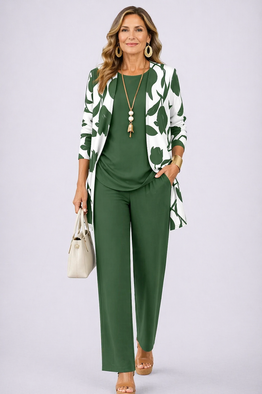 Brenda | Green & White Three-Piece Set