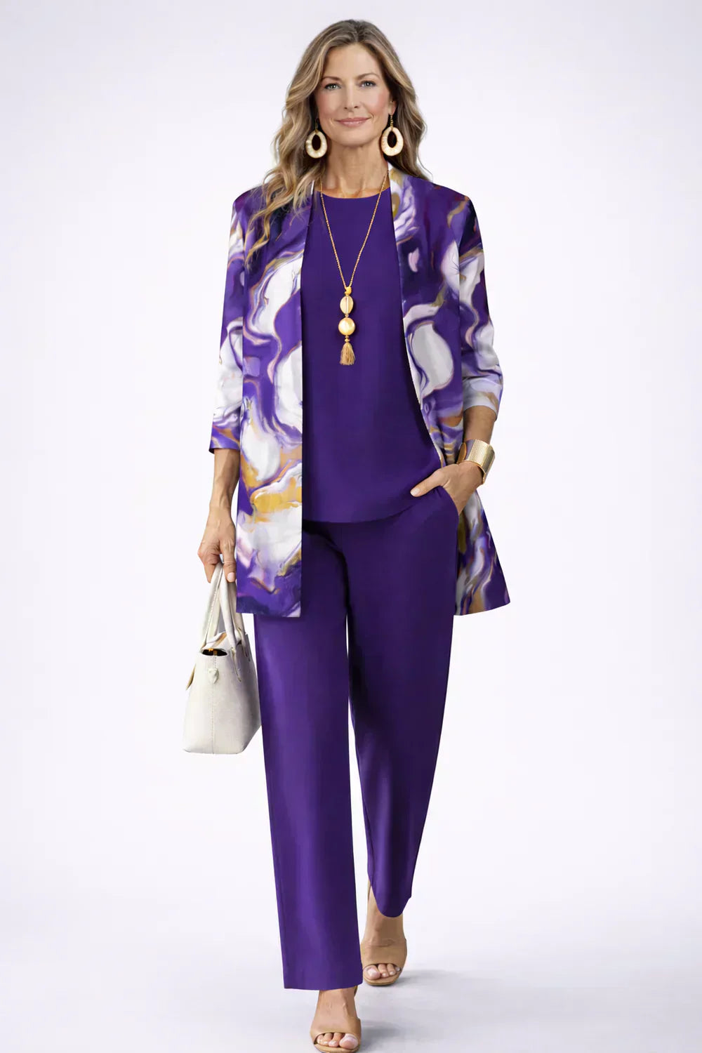 Sara | Purple & White Three-Piece Set